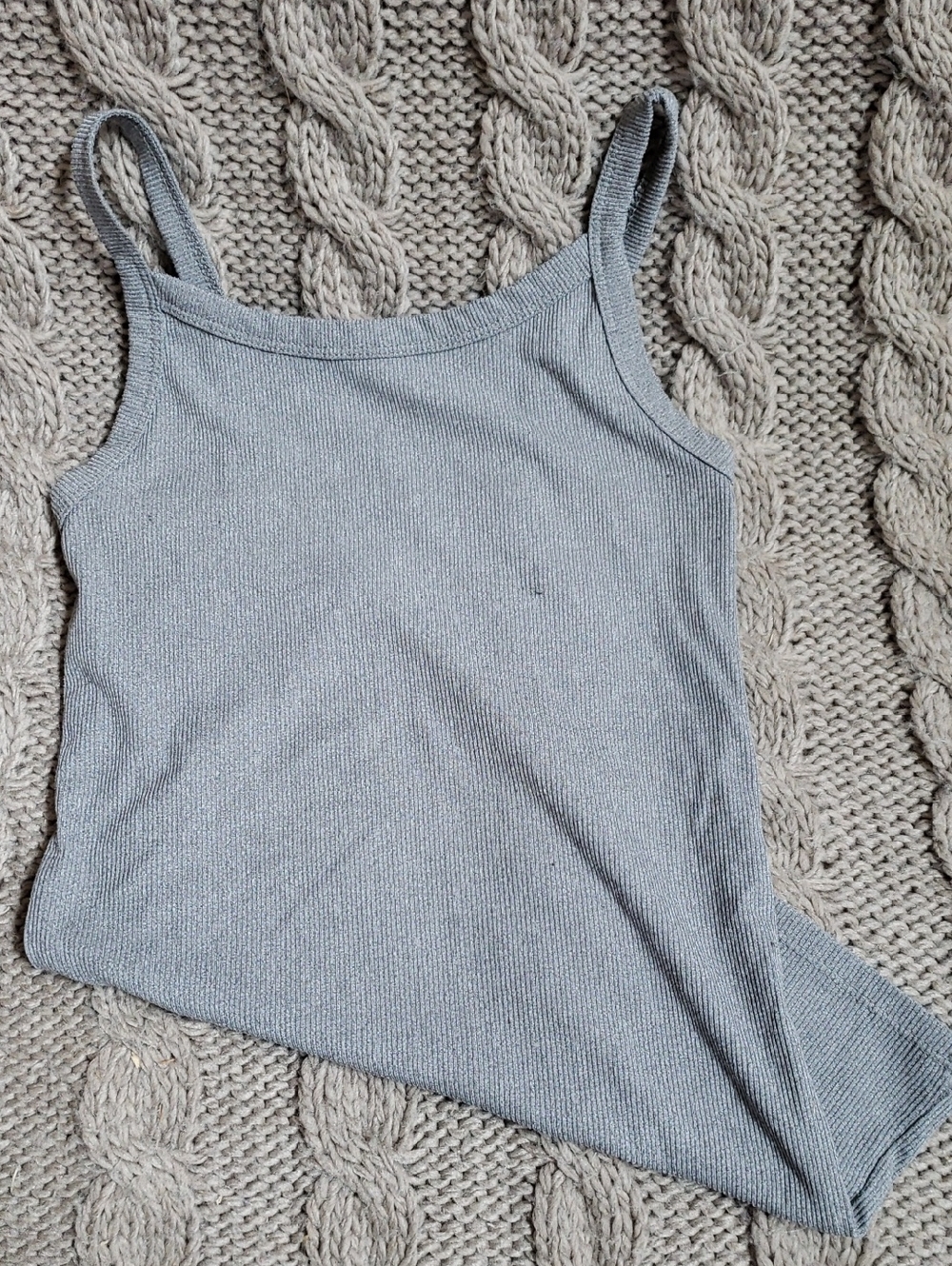 Women's Light Gray Ribbed Tank Top - Sleeveless Knit Camisole